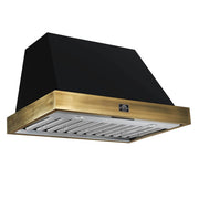 FORNO Espresso 36" 600 CFM Wall Mount Range Hood in Black and Antique Brass Trim with Remote Control, FRHWM5078-36BLK FORNO