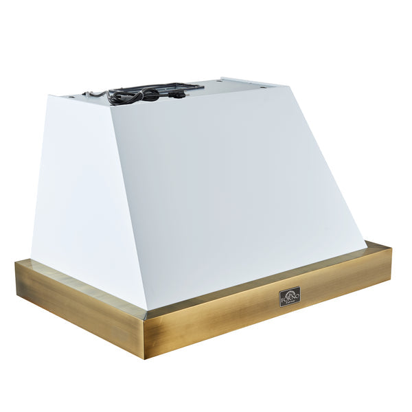 FORNO Espresso 36" 600 CFM Wall Mount Range Hood in White and Antique Brass Trim with Remote Control, FRHWM5078-36WHT FORNO