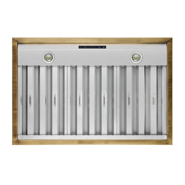 FORNO Espresso 36" 600 CFM Wall Mount Range Hood in White and Antique Brass Trim with Remote Control, FRHWM5078-36WHT FORNO