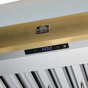 FORNO Espresso 36" 600 CFM Wall Mount Range Hood in White and Antique Brass Trim with Remote Control, FRHWM5078-36WHT FORNO