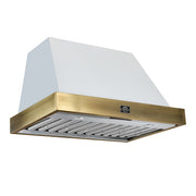 FORNO Espresso 36" 600 CFM Wall Mount Range Hood in White and Antique Brass Trim with Remote Control, FRHWM5078-36WHT FORNO