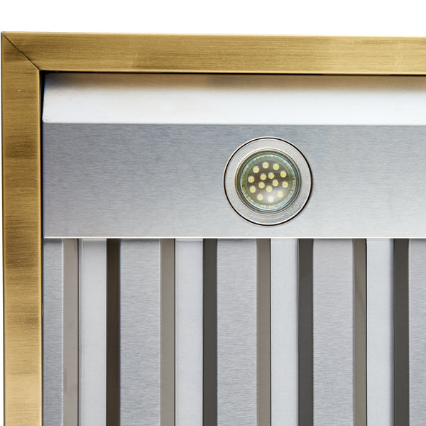 FORNO Espresso 36" 600 CFM Wall Mount Range Hood in White and Antique Brass Trim with Remote Control, FRHWM5078-36WHT FORNO