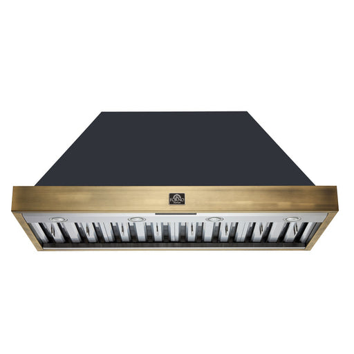 FORNO Espresso 48" 600 CFM Wall Mount Range Hood in Black and Antique Brass Trim with Remote Control, FRHWM5078-48BLK FORNO