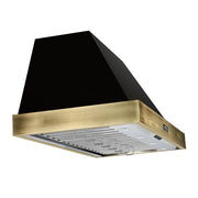 FORNO Espresso 48" 600 CFM Wall Mount Range Hood in Black and Antique Brass Trim with Remote Control, FRHWM5078-48BLK FORNO