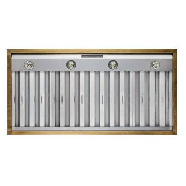 FORNO Espresso 48" 600 CFM Wall Mount Range Hood in White and Antique Brass Trim with Remote Control, FRHWM5078-48WHT FORNO
