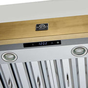 FORNO Espresso 48" 600 CFM Wall Mount Range Hood in Black and Antique Brass Trim with Remote Control, FRHWM5078-48BLK FORNO