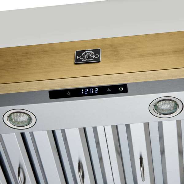 FORNO Espresso 48" 600 CFM Wall Mount Range Hood in White and Antique Brass Trim with Remote Control, FRHWM5078-48WHT FORNO