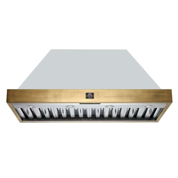 FORNO Espresso 48" 600 CFM Wall Mount Range Hood in White and Antique Brass Trim with Remote Control, FRHWM5078-48WHT FORNO