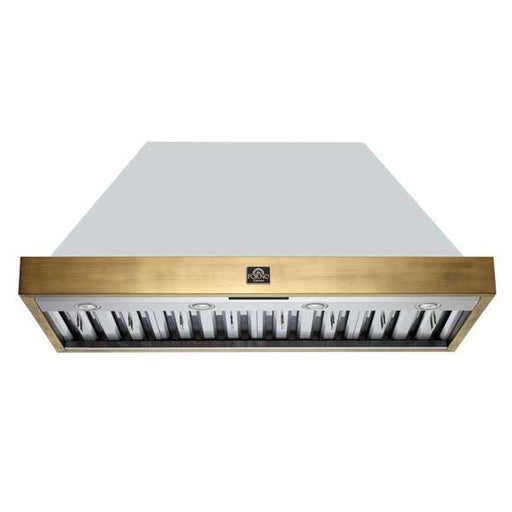 FORNO Espresso 48" 600 CFM Wall Mount Range Hood in White and Antique Brass Trim with Remote Control, FRHWM5078-48WHT FORNO