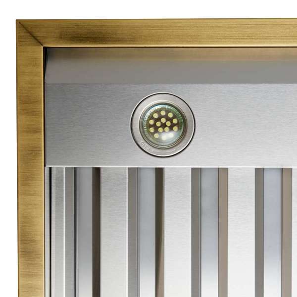 FORNO Espresso 48" 600 CFM Wall Mount Range Hood in Black and Antique Brass Trim with Remote Control, FRHWM5078-48BLK FORNO