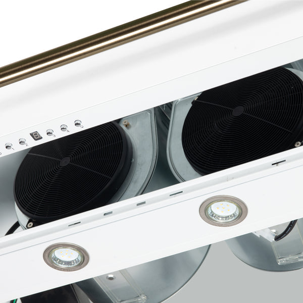 FORNO Aria 48" 1200 CFM Convertible Wall Mount Range Hood with White Hood and Antique Brass Accents, FRHWM5095-48WHT FORNO