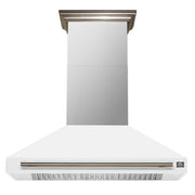 FORNO Aria 48" 1200 CFM Convertible Wall Mount Range Hood with White Hood and Antique Brass Accents, FRHWM5095-48WHT FORNO