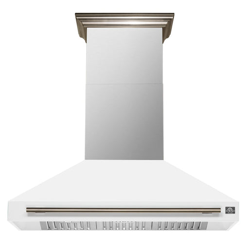 FORNO Aria 48" 1200 CFM Convertible Wall Mount Range Hood with White Hood and Antique Brass Accents, FRHWM5095-48WHT FORNO