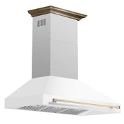 FORNO Aria 48" 1200 CFM Convertible Wall Mount Range Hood with White Hood and Antique Brass Accents, FRHWM5095-48WHT FORNO