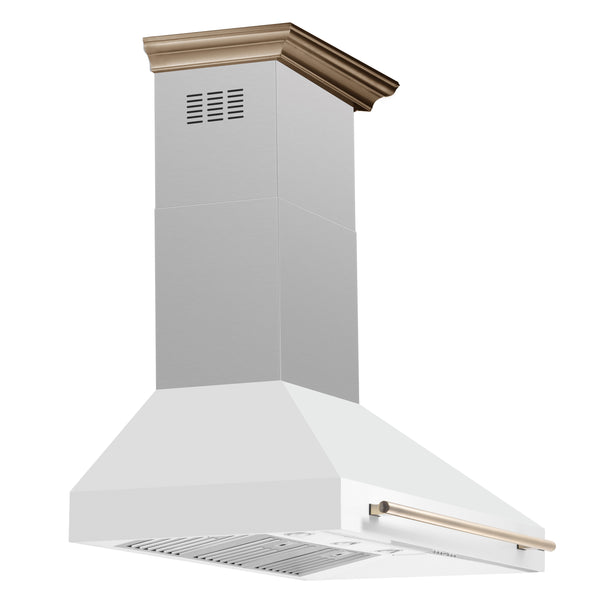 FORNO Aria 48" 1200 CFM Convertible Wall Mount Range Hood with White Hood and Antique Brass Accents, FRHWM5095-48WHT FORNO