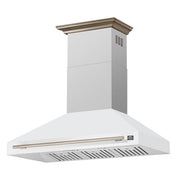 FORNO Aria 48" 1200 CFM Convertible Wall Mount Range Hood with White Hood and Antique Brass Accents, FRHWM5095-48WHT FORNO