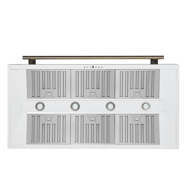 FORNO Aria 48" 1200 CFM Convertible Wall Mount Range Hood with White Hood and Antique Brass Accents, FRHWM5095-48WHT FORNO