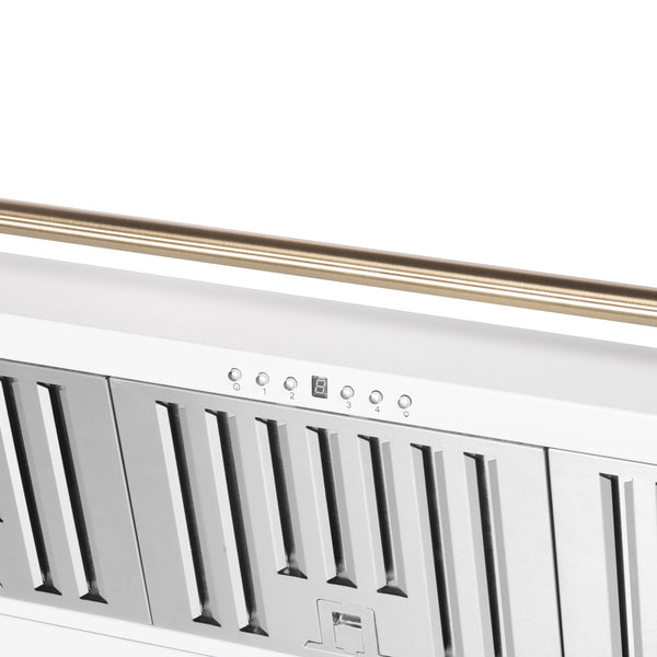 FORNO Aria 48" 1200 CFM Convertible Wall Mount Range Hood with White Hood and Antique Brass Accents, FRHWM5095-48WHT FORNO