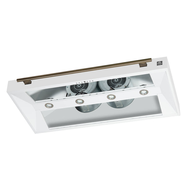 FORNO Aria 48" 1200 CFM Convertible Wall Mount Range Hood with White Hood and Antique Brass Accents, FRHWM5095-48WHT FORNO