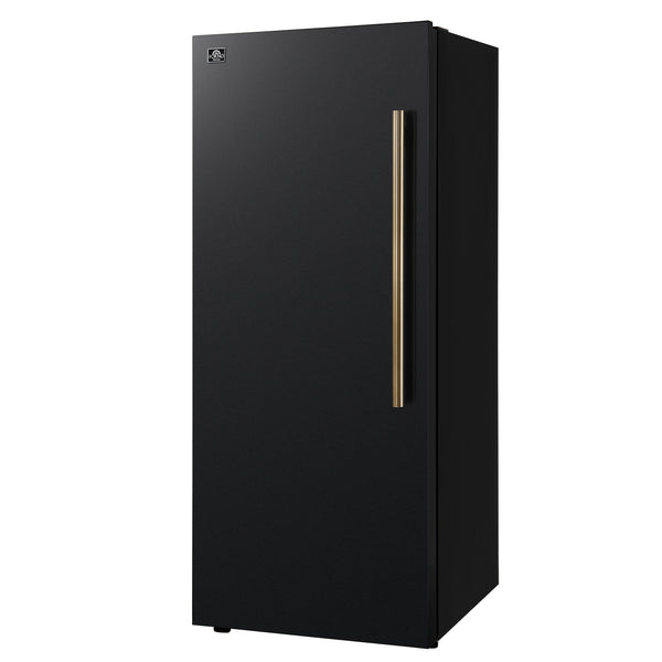 FORNO Maderno 28" 13.6 cu. ft. Left Swing Convertible Upright Freezer/Refrigerator in Black with Antique Brass Handle-  FFFFD1722-28BLK-LS FORNO