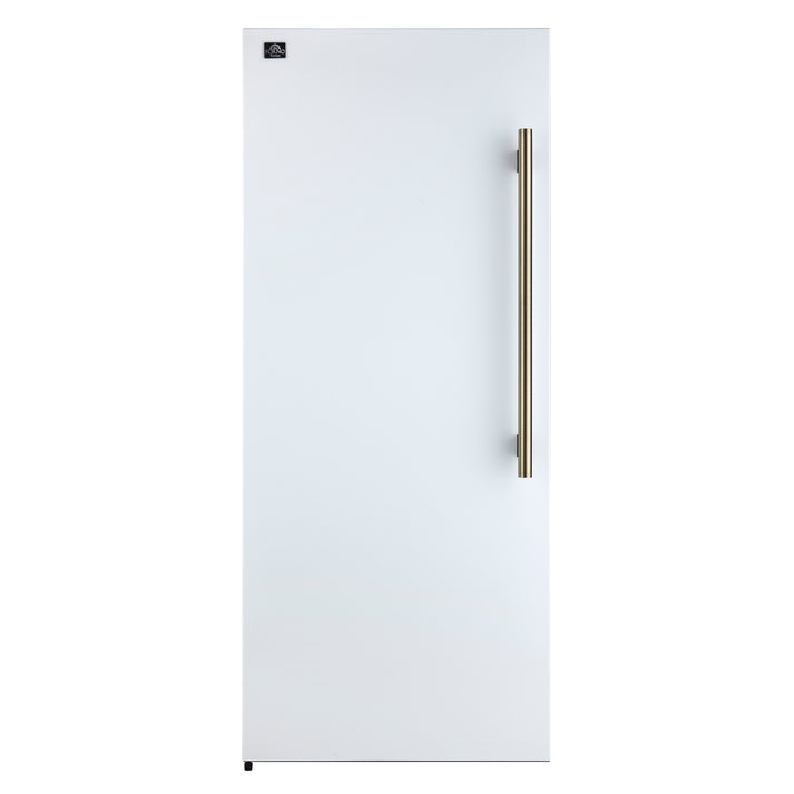 FORNO Maderno 32" 13.6 cu.ft. Left Swing Convertible Refrigerator and Freezer with Modern Trim Kit in White with Antique Brass Handles- FFFFD1722-32LMG-WHT FORNO