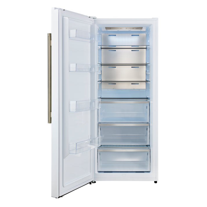 FORNO Maderno 32" 13.6 cu.ft. Left Swing Convertible Refrigerator and Freezer with Modern Trim Kit in White with Antique Brass Handles- FFFFD1722-32LMG-WHT FORNO