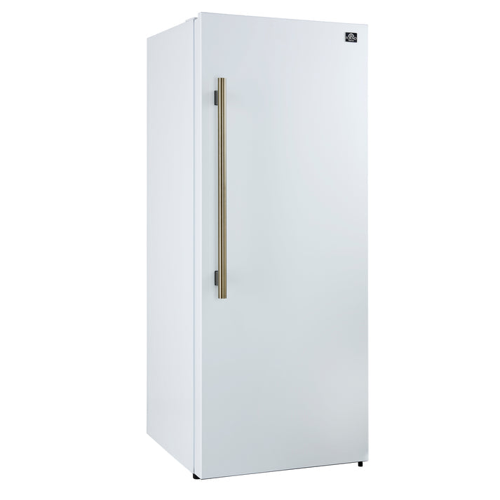 FORNO Maderno 32" 13.6 cu.ft. Right Swing Built-In Convertible Refrigerator/Freezer in White with Antique Brass Handle and Grill Trim- FFFFD1722-32RSG-WHT FORNO