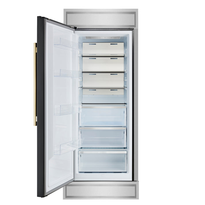 FORNO Maderno 32" 13.6 cu.ft. Left Swing Built-In Convertible Refrigerator/Freezer in Black with Antique Brass Handle and Modern Trim- FFFFD1722-32LMG-BLK FORNO