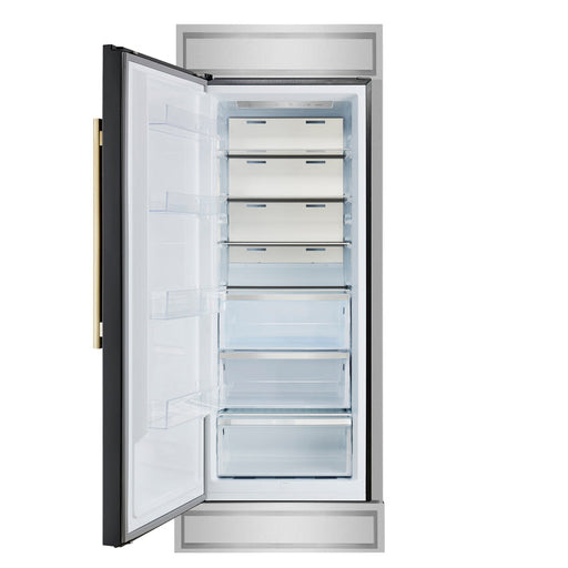 FORNO Maderno 32" 13.6 cu.ft. Left Swing Built-In Convertible Refrigerator/Freezer in Black with Antique Brass Handle and Modern Trim- FFFFD1722-32LMG-BLK FORNO