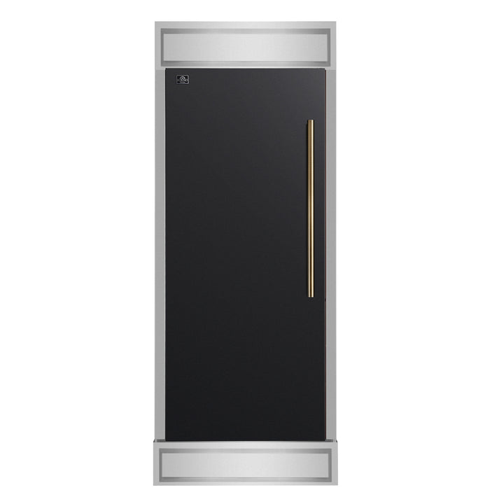FORNO Maderno 32" 13.6 cu.ft. Left Swing Built-In Convertible Refrigerator/Freezer in Black with Antique Brass Handle and Modern Trim- FFFFD1722-32LMG-BLK FORNO