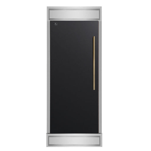 FORNO Maderno 32" 13.6 cu.ft. Left Swing Built-In Convertible Refrigerator/Freezer in Black with Antique Brass Handle and Modern Trim- FFFFD1722-32LMG-BLK FORNO