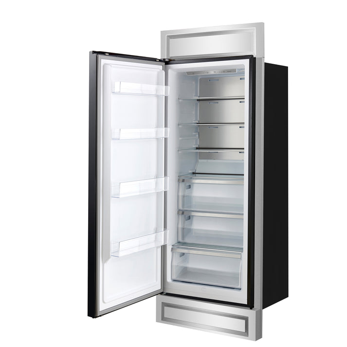 FORNO Maderno 32" 13.6 cu.ft. Left Swing Built-In Convertible Refrigerator/Freezer in Black with Antique Brass Handle and Modern Trim- FFFFD1722-32LMG-BLK FORNO