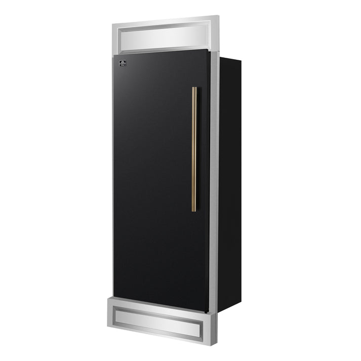 FORNO Maderno 32" 13.6 cu.ft. Left Swing Built-In Convertible Refrigerator/Freezer in Black with Antique Brass Handle and Modern Trim- FFFFD1722-32LMG-BLK FORNO