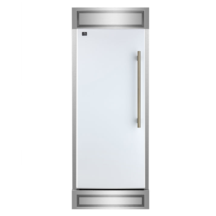 FORNO Maderno 32" 13.6 cu.ft. Left Swing Convertible Refrigerator and Freezer with Modern Trim Kit in White with Antique Brass Handles- FFFFD1722-32LMG-WHT FORNO