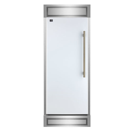 FORNO Maderno 32" 13.6 cu.ft. Left Swing Convertible Refrigerator and Freezer with Modern Trim Kit in White with Antique Brass Handles- FFFFD1722-32LMG-WHT FORNO