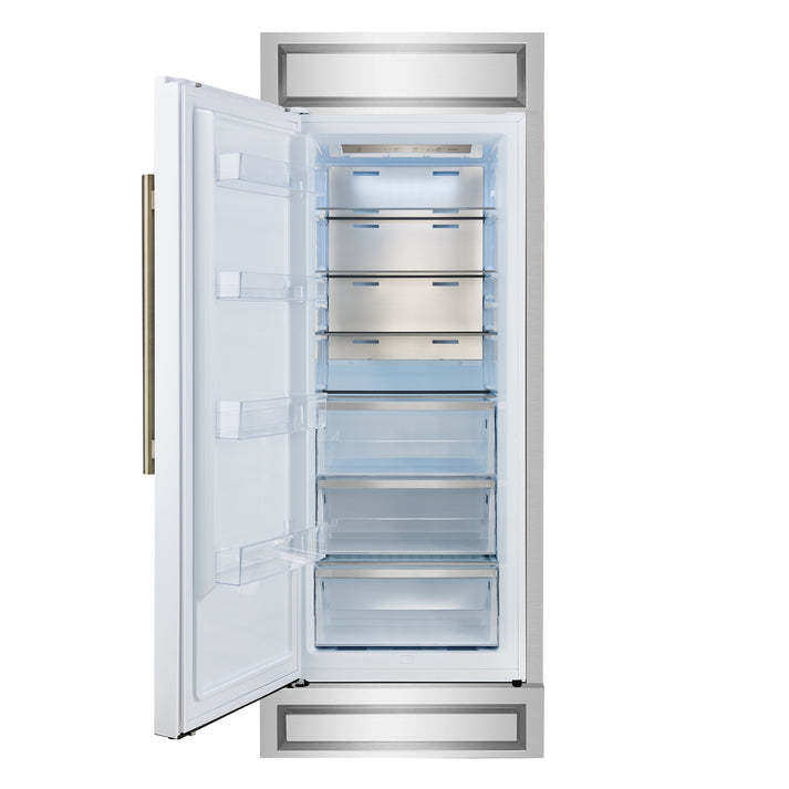 FORNO Maderno 32" 13.6 cu.ft. Left Swing Convertible Refrigerator and Freezer with Modern Trim Kit in White with Antique Brass Handles- FFFFD1722-32LMG-WHT FORNO
