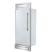 FORNO Maderno 32" 13.6 cu.ft. Left Swing Convertible Refrigerator and Freezer with Modern Trim Kit in White with Antique Brass Handles- FFFFD1722-32LMG-WHT FORNO
