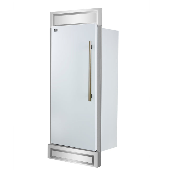 FORNO Maderno 32" 13.6 cu.ft. Left Swing Convertible Refrigerator and Freezer with Modern Trim Kit in White with Antique Brass Handles- FFFFD1722-32LMG-WHT FORNO