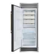 FORNO Maderno 32" 13.6 cu.ft. Left Swing Built-In Convertible Refrigerator/Freezer in Black with Antique Brass Handle and Grill Trim- FFFFD1722-32LSG-BLK FORNO