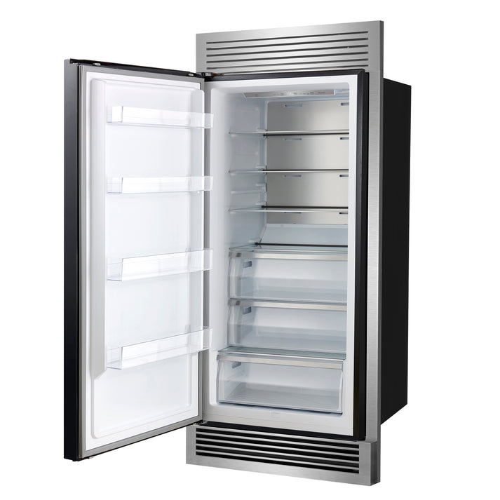 FORNO Maderno 32" 13.6 cu.ft. Left Swing Built-In Convertible Refrigerator/Freezer in Black with Antique Brass Handle and Grill Trim- FFFFD1722-32LSG-BLK FORNO