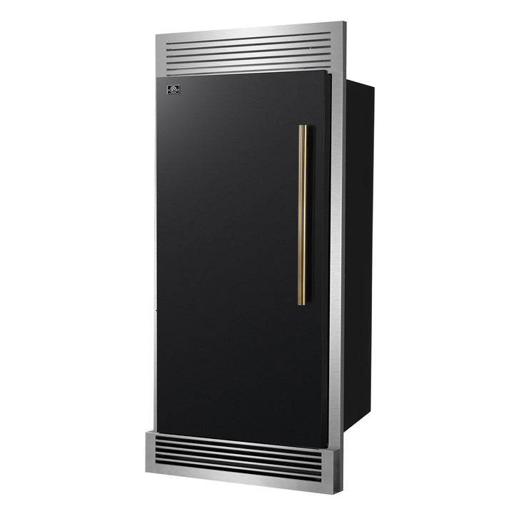 FORNO Maderno 32" 13.6 cu.ft. Left Swing Built-In Convertible Refrigerator/Freezer in Black with Antique Brass Handle and Grill Trim- FFFFD1722-32LSG-BLK FORNO