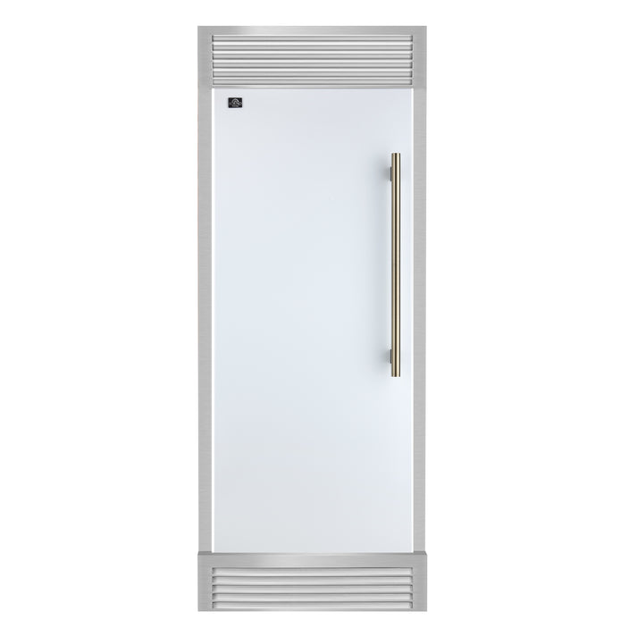 FORNO Maderno 32" 13.6 cu.ft. Left Swing Built-In Convertible Refrigerator/Freezer in White with Antique Brass Handle and Grill Trim- FFFFD1722-32LSG-WHT FORNO