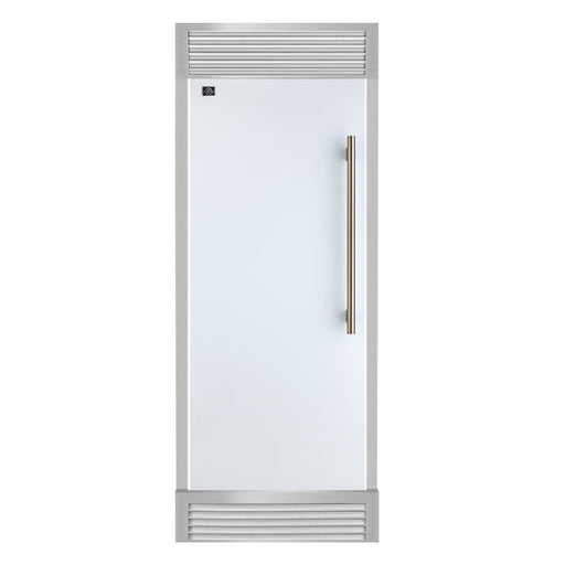 FORNO Maderno 32" 13.6 cu.ft. Left Swing Built-In Convertible Refrigerator/Freezer in White with Antique Brass Handle and Grill Trim- FFFFD1722-32LSG-WHT FORNO
