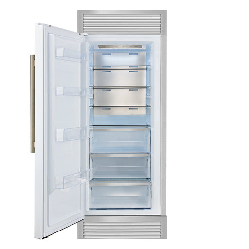 FORNO Maderno 32" 13.6 cu.ft. Left Swing Built-In Convertible Refrigerator/Freezer in White with Antique Brass Handle and Grill Trim- FFFFD1722-32LSG-WHT FORNO