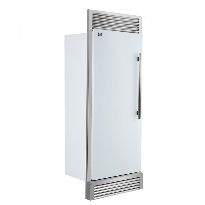 FORNO Maderno 32" 13.6 cu.ft. Left Swing Built-In Convertible Refrigerator/Freezer in White with Antique Brass Handle and Grill Trim- FFFFD1722-32LSG-WHT FORNO