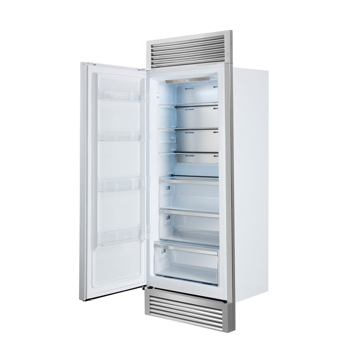 FORNO Maderno 32" 13.6 cu.ft. Left Swing Built-In Convertible Refrigerator/Freezer in White with Antique Brass Handle and Grill Trim- FFFFD1722-32LSG-WHT FORNO
