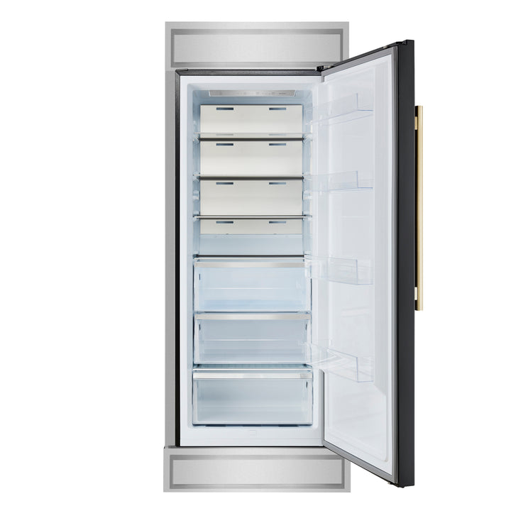 FORNO Maderno 32" 13.6 cu.ft. Right Swing Built-In Convertible Refrigerator/Freezer in Black with Antique Brass Handle and Modern Trim- FFFFD1722-32RMG-BLK FORNO