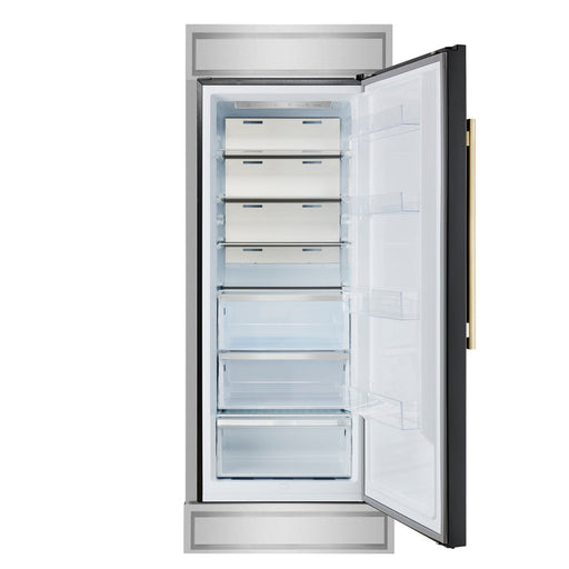 FORNO Maderno 32" 13.6 cu.ft. Right Swing Built-In Convertible Refrigerator/Freezer in Black with Antique Brass Handle and Modern Trim- FFFFD1722-32RMG-BLK FORNO