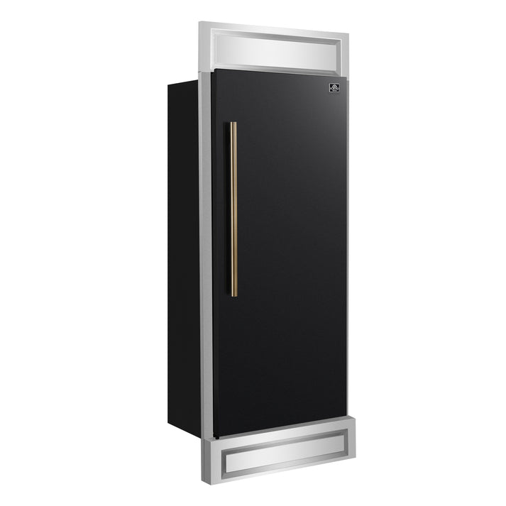 FORNO Maderno 32" 13.6 cu.ft. Right Swing Built-In Convertible Refrigerator/Freezer in Black with Antique Brass Handle and Modern Trim- FFFFD1722-32RMG-BLK FORNO
