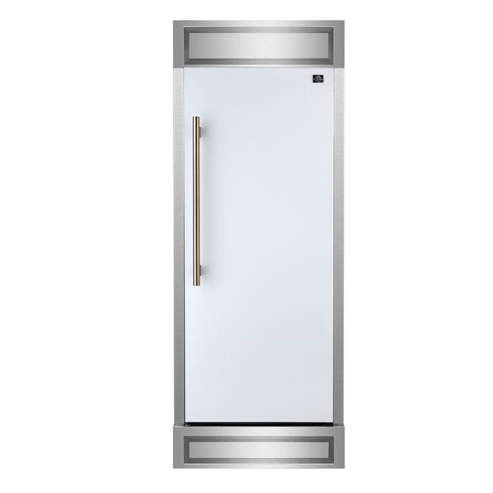 FORNO Maderno 32" 13.6 cu.ft. Right Swing Convertible Refrigerator and Freezer with Modern Trim Kit in White with Antique Brass Handles- FFFFD1722-32RMG-WHT FORNO
